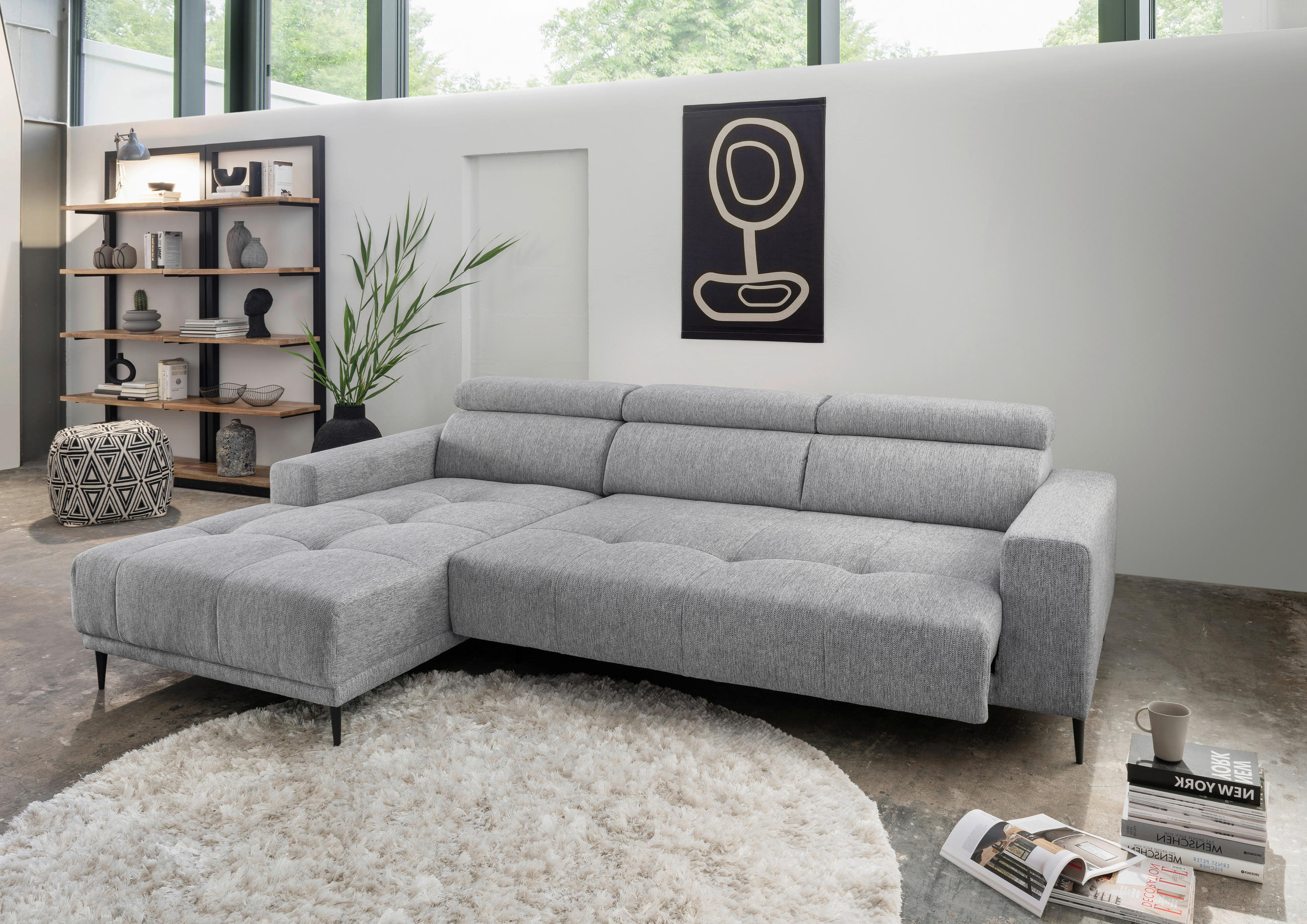 ECKSOFA Silberfarben Chenille  - Silberfarben/Schwarz, KONVENTIONELL, Textil/Metall (188/276cm) - Livetastic