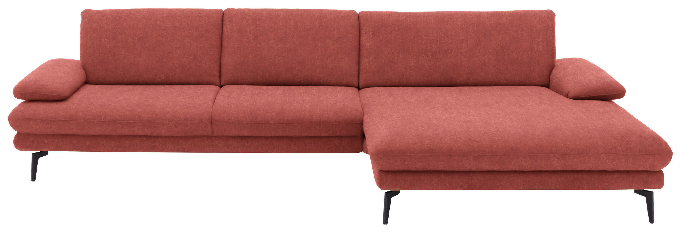 ECKSOFA in Velours Koralle  - Koralle/Schwarz, Design, Textil/Metall (310/180cm) - Dieter Knoll