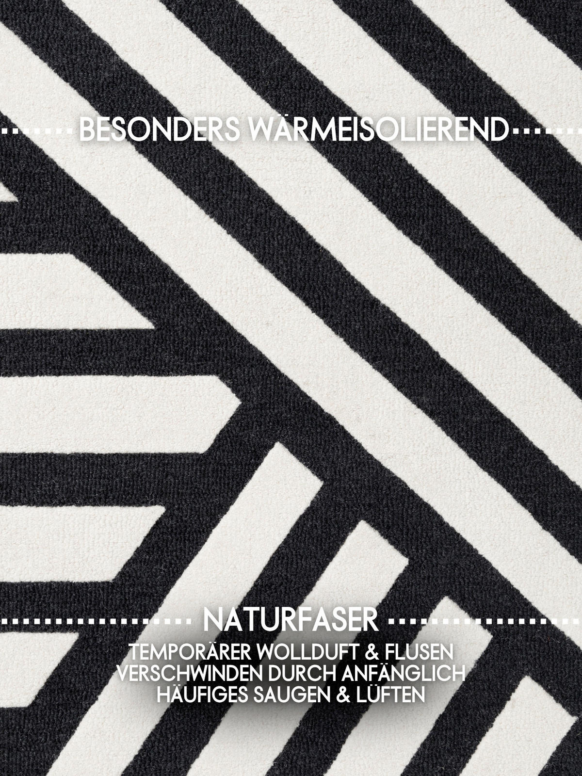 WOLLTEPPICH 120/180 cm Stryve Schwarz, Weiß rechteckig  - Schwarz/Weiß, Basics, Textil (120/180cm) - Elle Decoration