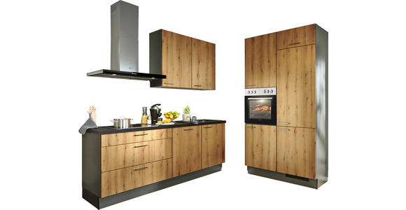 ECKKÜCHE 220/120 cm  in Graphitfarben, Schwarz, Eiche Wotan  - Eiche Wotan/Schwarz, Design, Holzwerkstoff/Metall (220/120cm) - Xora