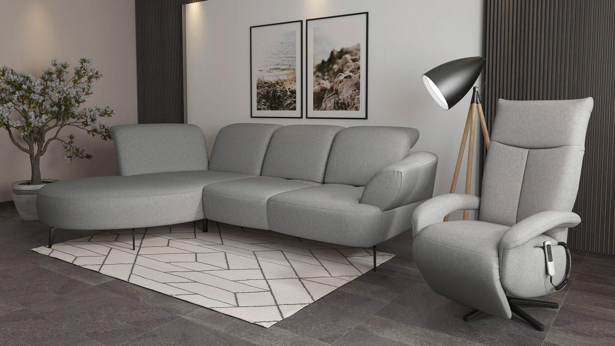 ECKSOFA DANCE E Hellgrau Flachgewebe  - Hellgrau/Schwarz, MODERN, Textil/Metall (208/313cm) - Sit & More