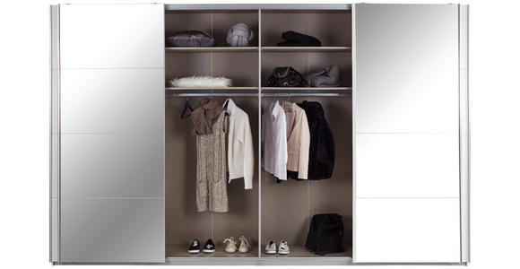 Schwebetürenschrank mit Spiegel 361cm Bensheim, Weiß Dekor - Weiß, MODERN, Holzwerkstoff (361/230/62cm) - James Wood