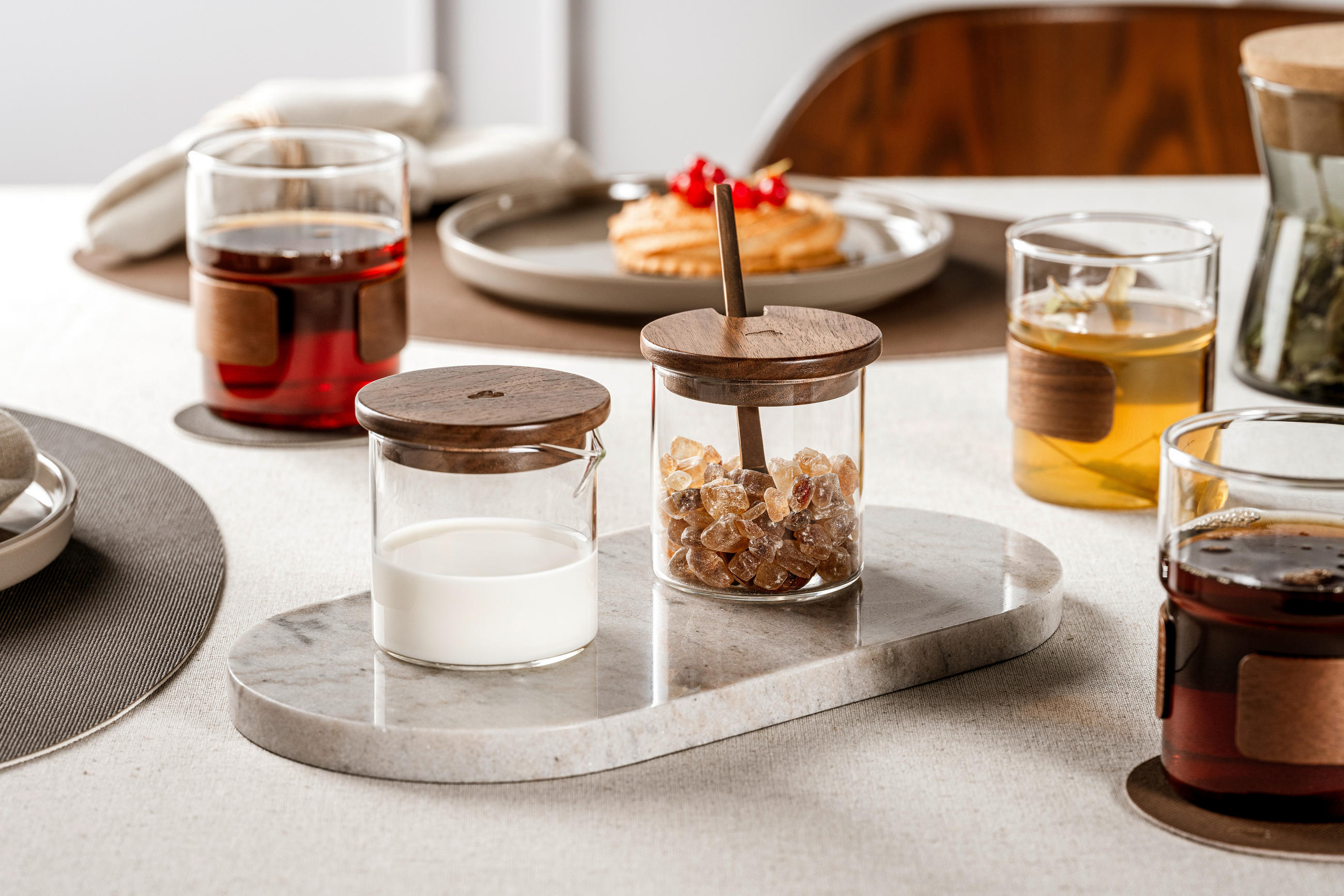 MILCH- UND ZUCKER-SET NOVO LEGNO  Holz, Glas  - Klar/Braun, Design, Glas/Holz (7,8/7,5/7,8cm) - Leonardo