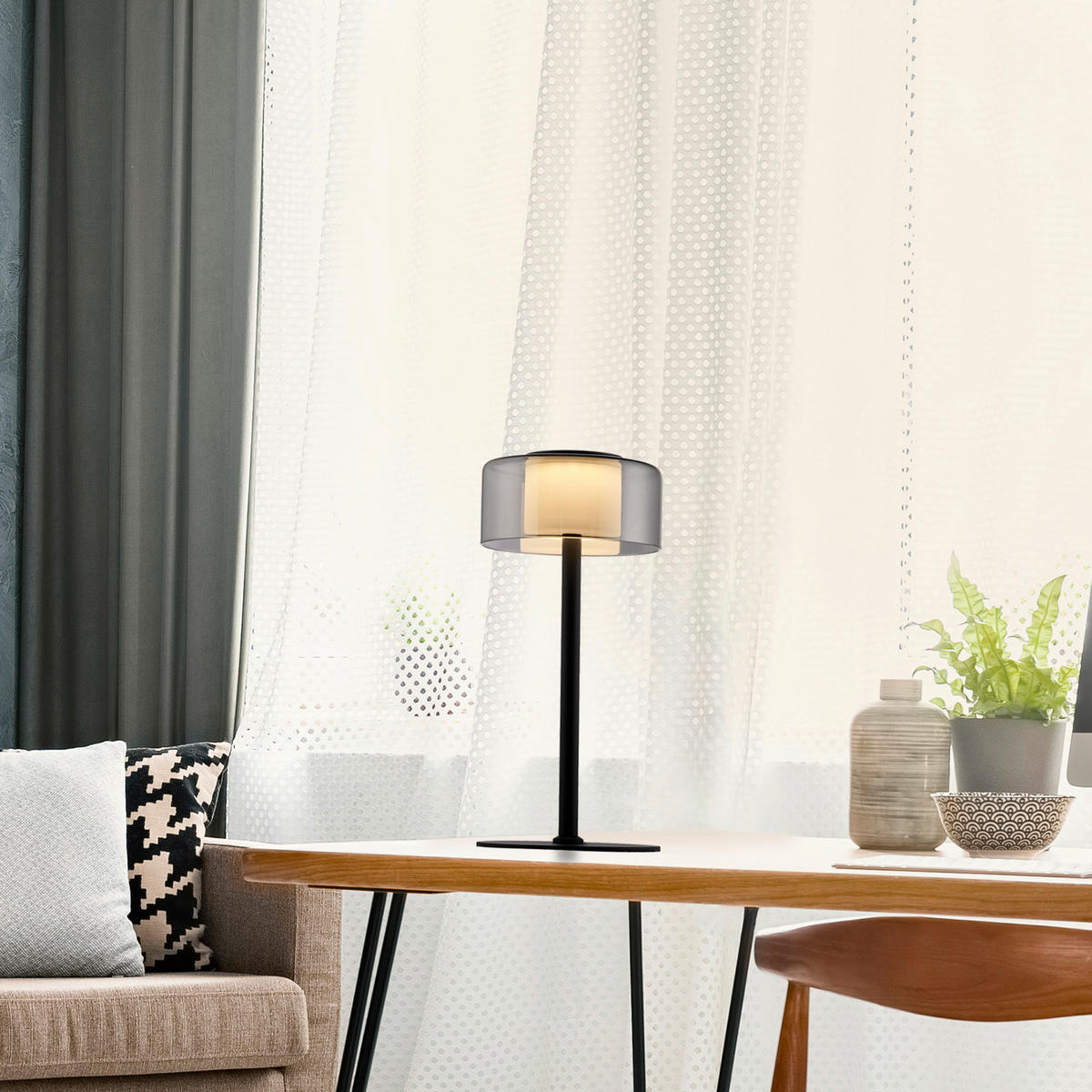 STOLNÍ LED LAMPA, posuvný stmívač, 15/15/33 cm - černá, Design, kov/plast (15/15/33cm)