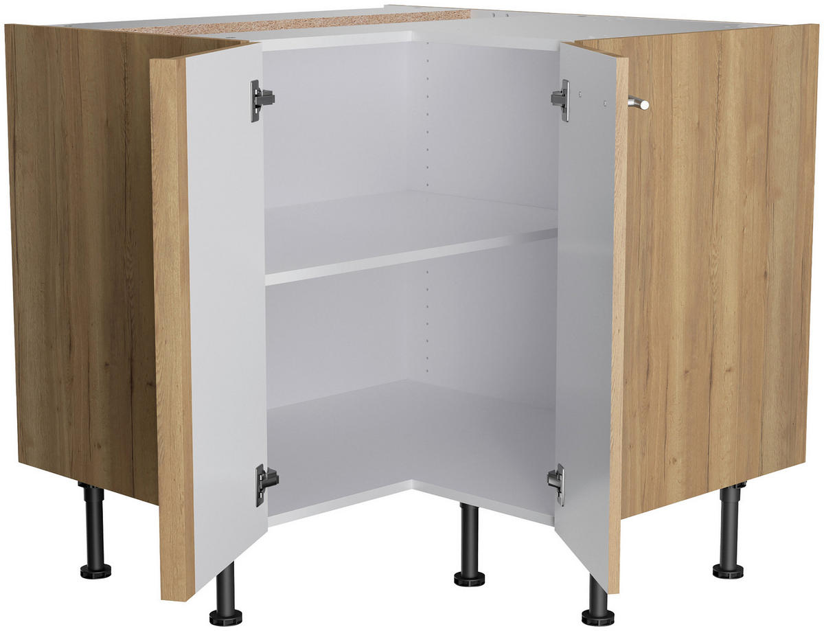ECKKÜCHE 270/200 cm  in Eichefarben  - Edelstahlfarben/Eichefarben, Basics, Holzwerkstoff/Metall (270/200cm) - Optifit