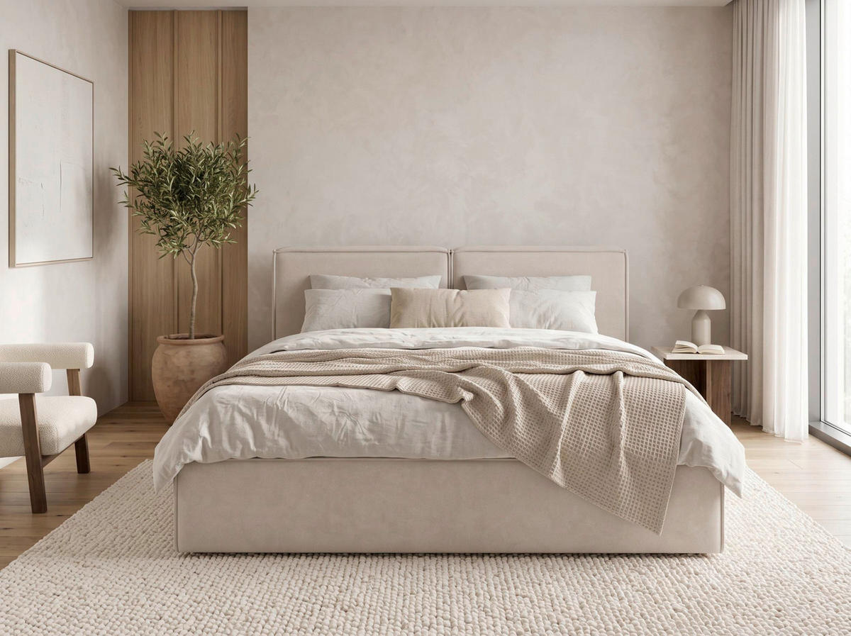 POLSTERBETT 140/200 cm,  in Beige, Lattenrost, Bettkasten,  - Beige/Schwarz, MODERN, Holz/Kunststoff (140/200cm) - MID.YOU