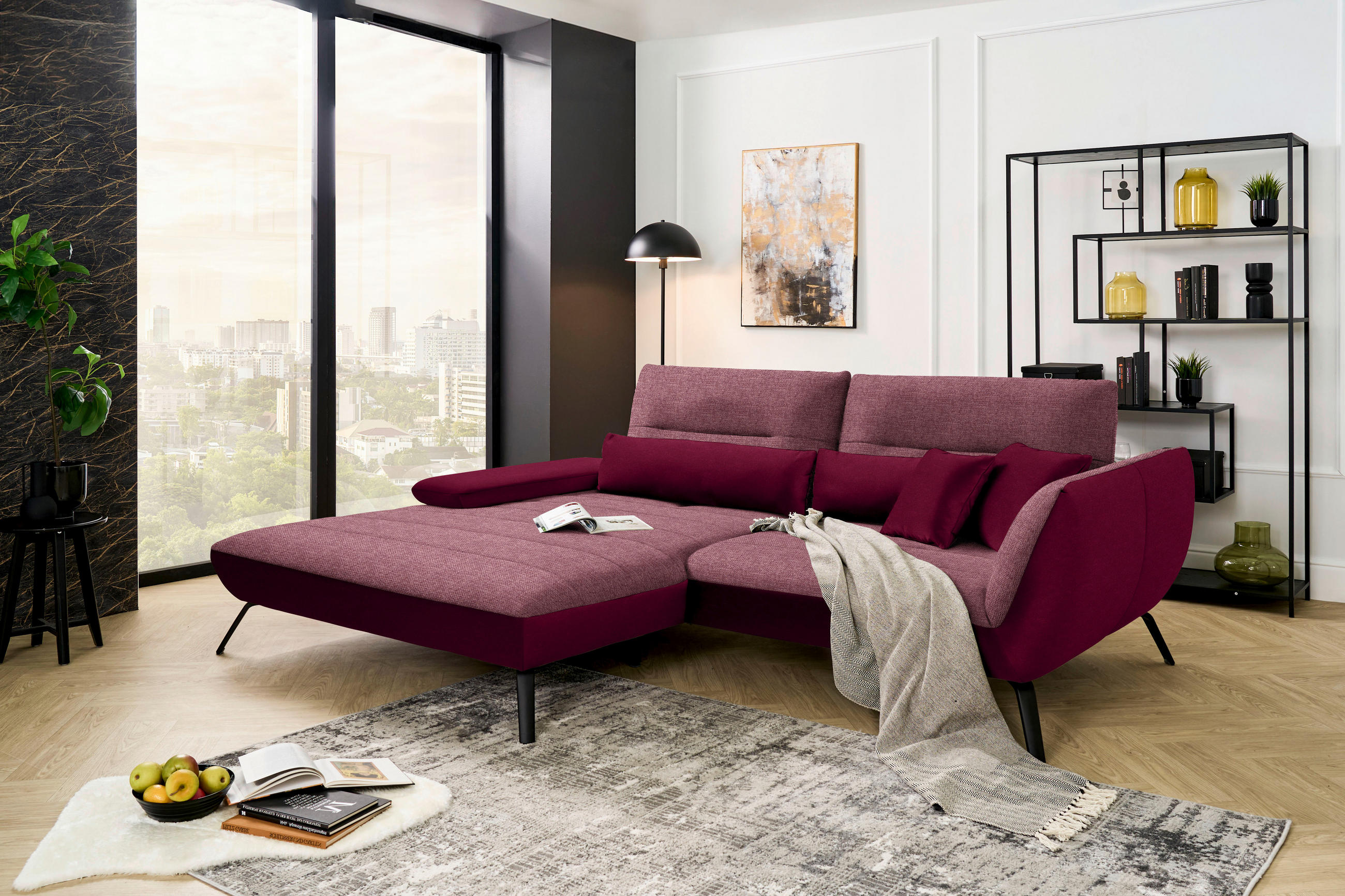 ECKSOFA in Webstoff Beere  - Beere/Schwarz, Konventionell, Textil/Metall (191/273cm) - Carryhome