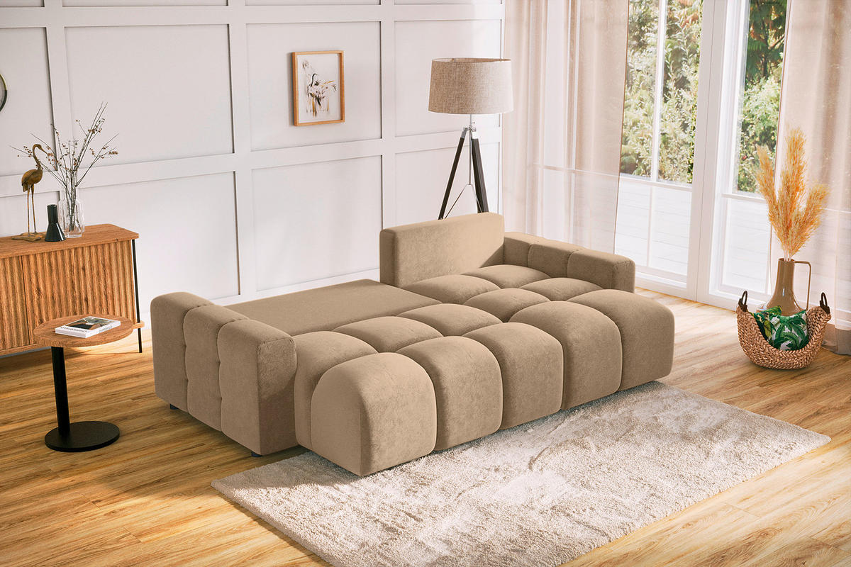 ECKSOFA Luki Beige Mikrofaser  - Beige/Schwarz, Design, Kunststoff/Textil (233/142cm) - Livetastic