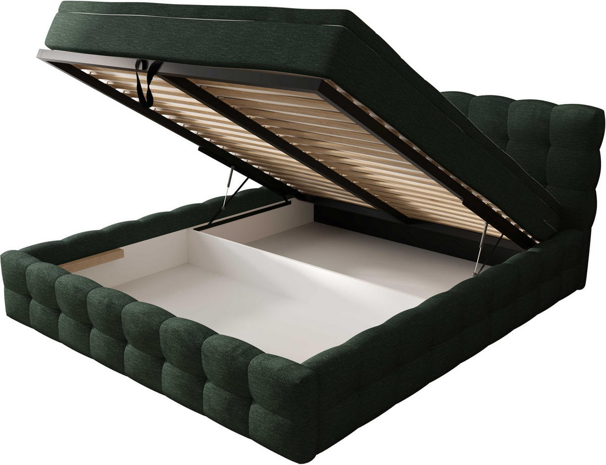 POLSTERBETT 160/200 cm,  in Waldgrün, Matratze, gepolstertes Kopfteil, Lattenrost, Bettkasten, Topper, H3 + H3 = fest  - Waldgrün/Schwarz, MODERN, Holz/Kunststoff (160/200cm) - Chameo