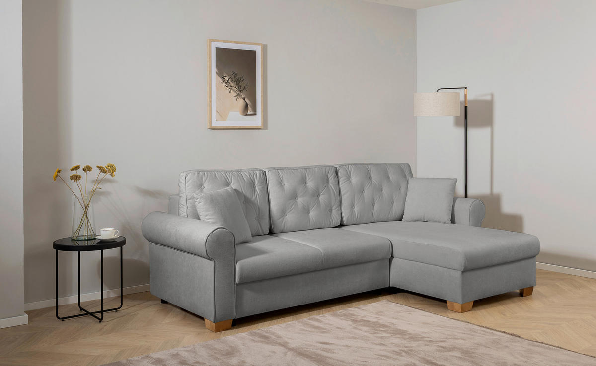 ECKSOFA Arles Grau  - Buchefarben/Grau, Design, Holz/Textil (266/161cm) - MID.YOU