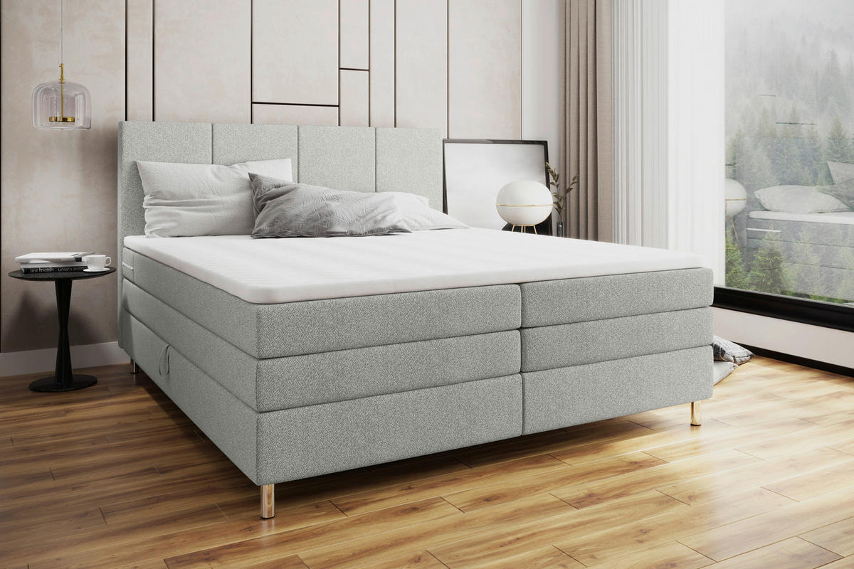 BOXSPRINGBETT 200/200 cm,  in Hellgrau, Bettkasten, Topper, Matratzen, H3 = fest  - Chromfarben/Hellgrau, KONVENTIONELL, Kunststoff/Textil (200/200cm) - Boxxx