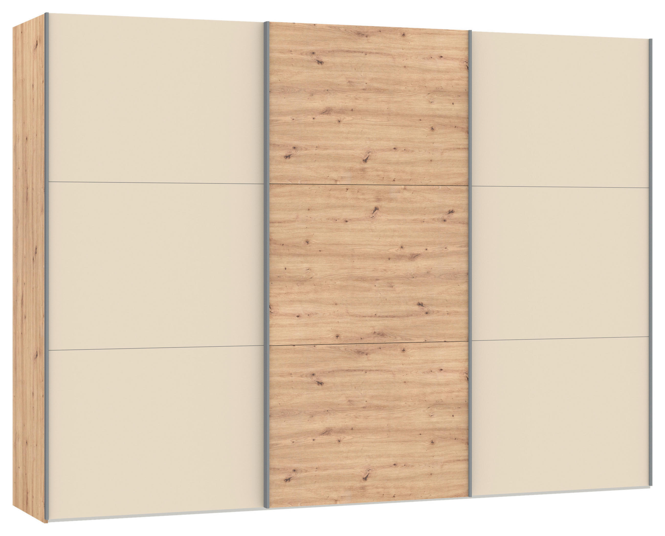 SCHWEBETÜRENSCHRANK 303/220/65 cm 3-türig Kaschmir, Eiche Artisan  - Kaschmir/Silberfarben, Design, Holzwerkstoff/Metall (303/220/65cm) - Jutzler