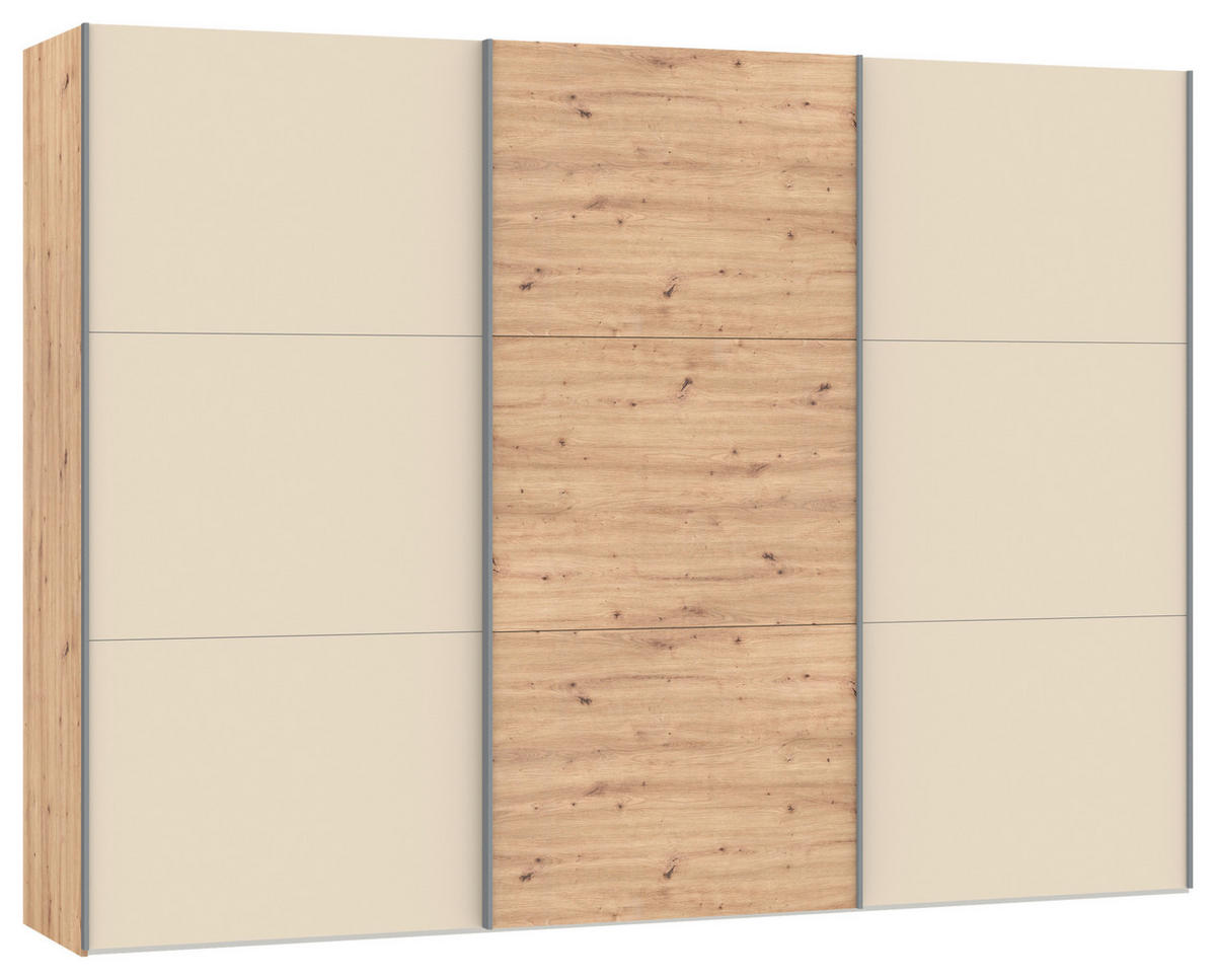 SCHWEBETÜRENSCHRANK 303/220/65 cm 3-türig Kaschmir, Eiche Artisan  - Kaschmir/Silberfarben, Design, Holzwerkstoff/Metall (303/220/65cm) - Jutzler