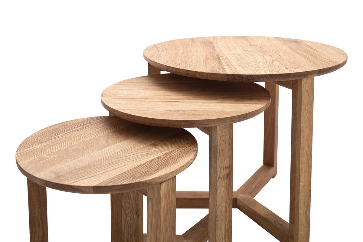 COUCHTISCHSET Asteiche massiv rund Naturfarben, Eichefarben  - Eichefarben/Naturfarben, MODERN, Holz (30-50/30-50/32-42cm) - Xora