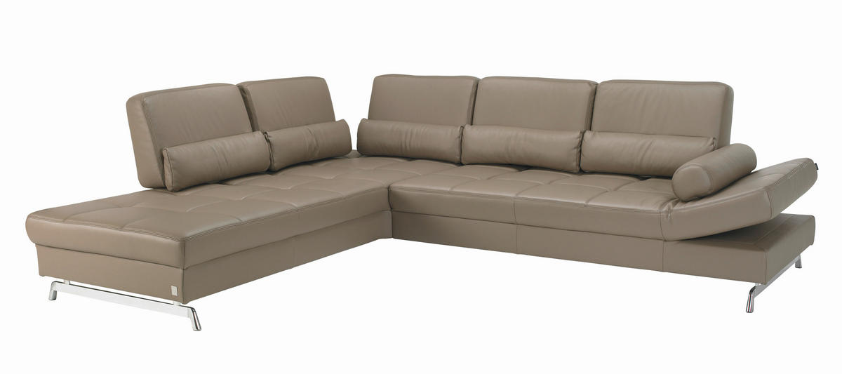ECKSOFA in Echtleder Braun  251/300 cm  - Alufarben/Braun, Design, Leder/Metall (251/300cm) - Joop!