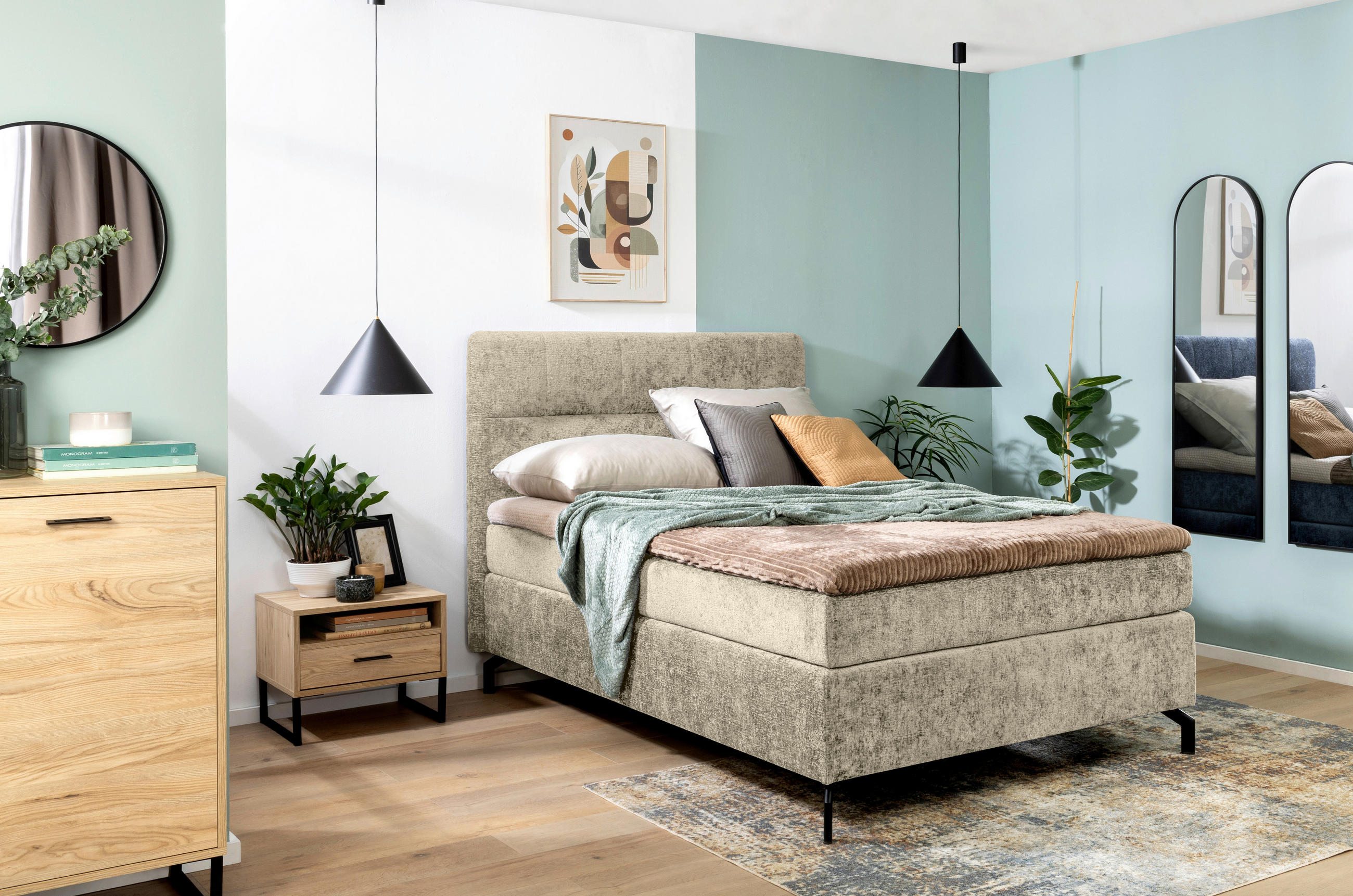 BOXSPRINGBETT 140/200 cm  in Hellbraun  - Hellbraun/Schwarz, Design, Textil/Metall (140/200cm) - Esposa