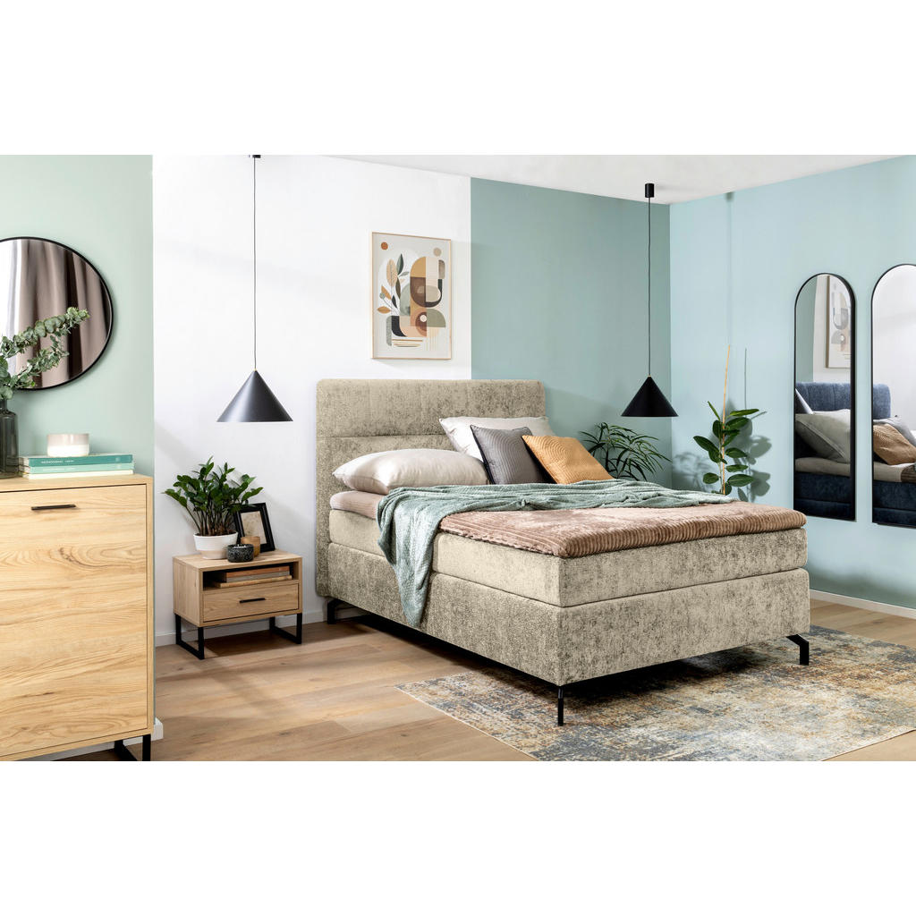 Thumbnail - Esposa Boxspringbett, Hellbraun, Textil, H3, Höhe ca. 17 cm, 140x200 cm, Stoffauswahl, Topper durchgehend, Matratze in v...