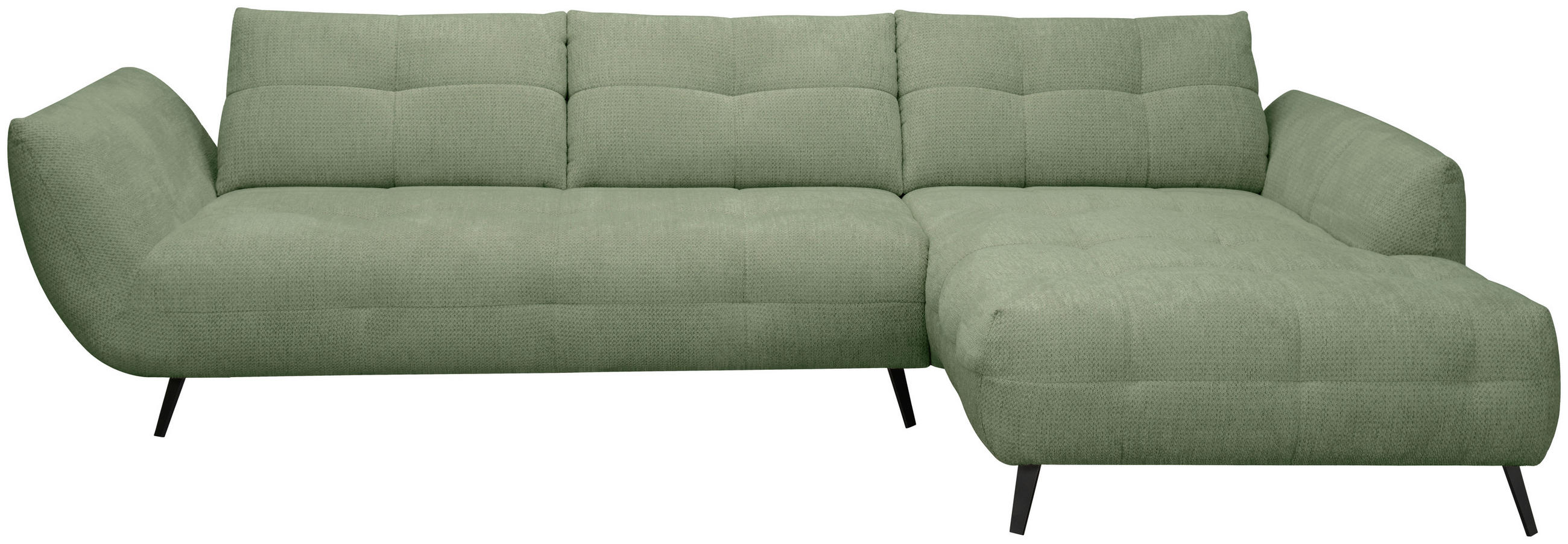ECKSOFA Salbeigrün Chenille Armlehnenkissen, Rücken echt, Sitztiefenverstellung  - Salbeigrün/Schwarz, KONVENTIONELL, Textil/Metall (313/215cm) - Hom`in