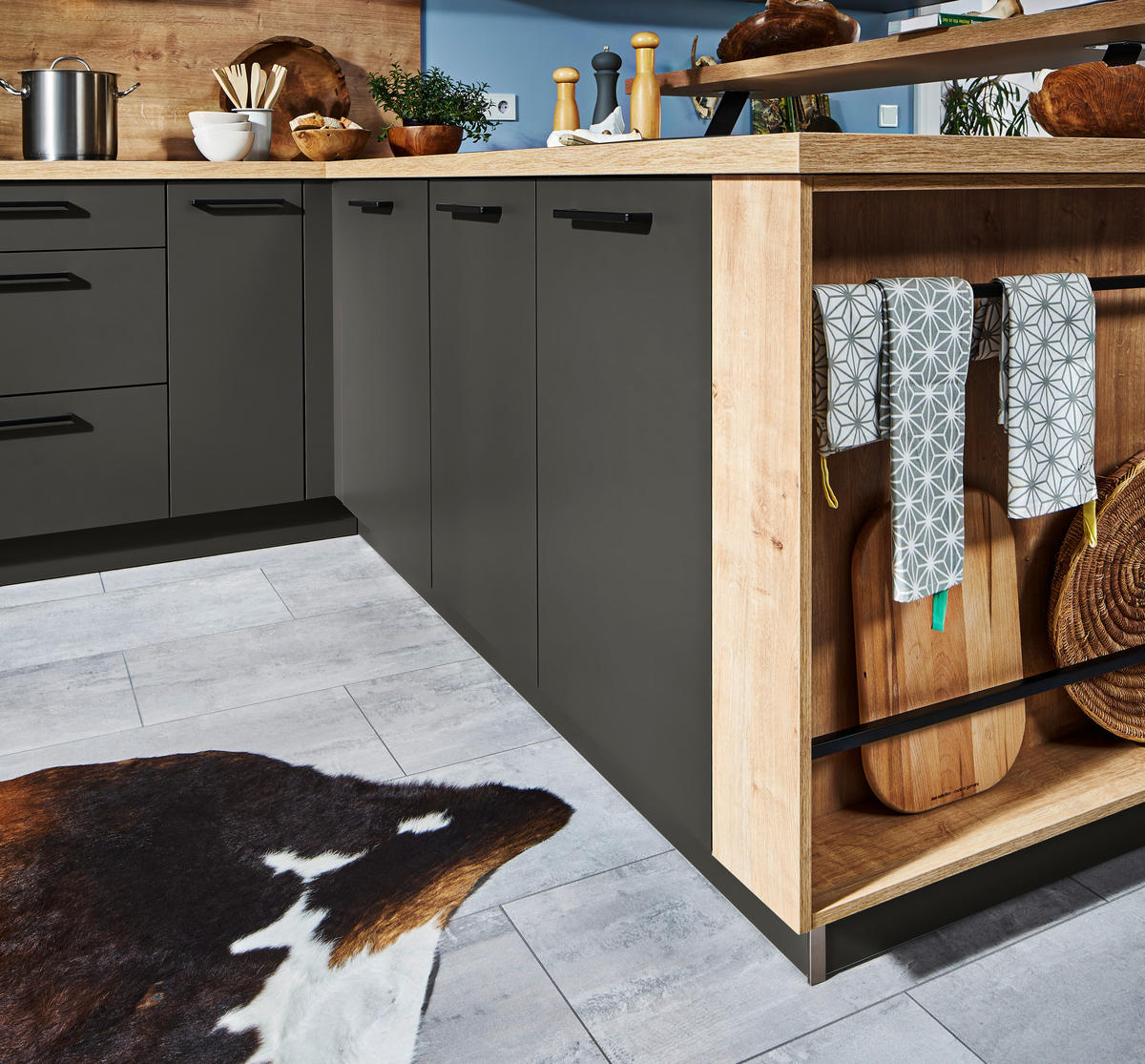 EINBAUKÜCHE P17  - Eichefarben/Graphitfarben, Design, Holzwerkstoff - Dieter Knoll