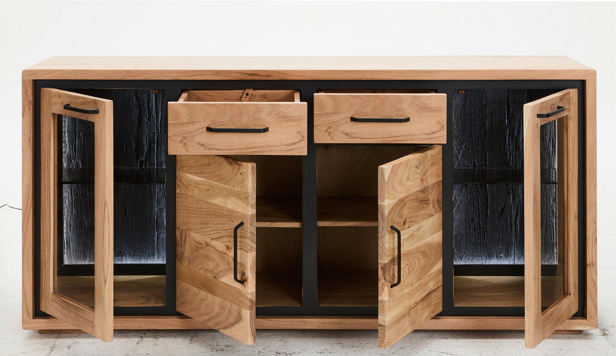 SIDEBOARD  in 170/80/40 cm  - Schwarz/Akaziefarben, LIFESTYLE, Glas/Holz (170/80/40cm) - Landscape
