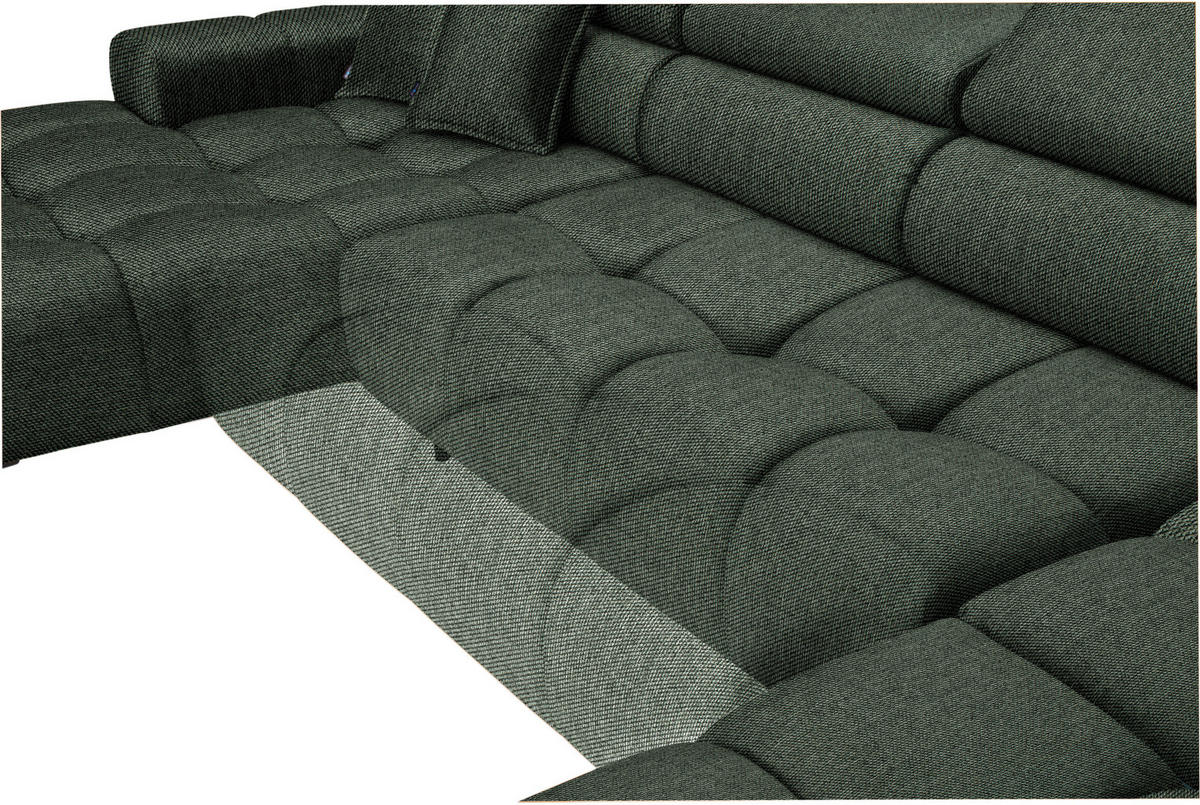 WOHNLANDSCHAFT Dunkelgrün Webstoff  - Dunkelgrün/Schwarz, Design, Textil/Metall (177/385/216cm) - Welnova