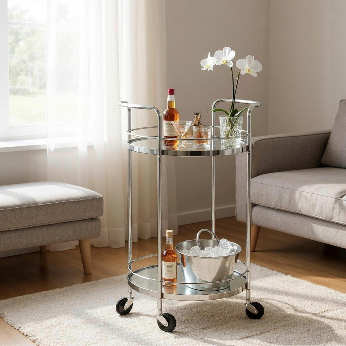 SERVIERWAGEN in Chromfarben  - Chromfarben/Messingfarben, Trend, Glas/Kunststoff (48/48/80cm)