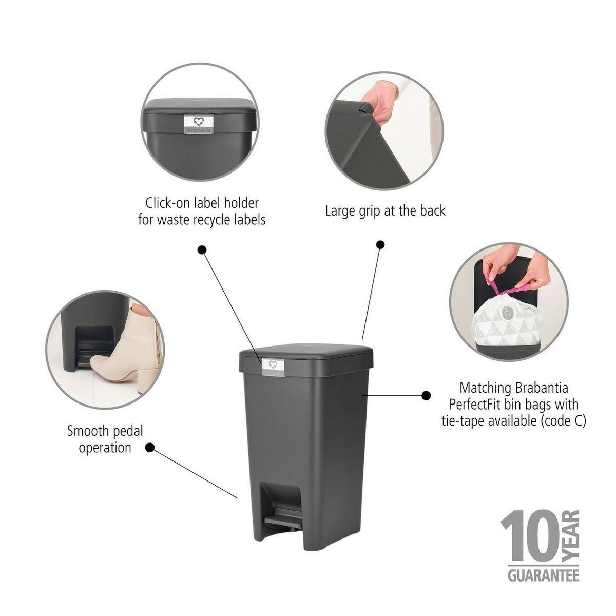 KOŠ ZA SMETI - temno siva, Basics, umetna masa (20.3/38.1/26.5cm) - Brabantia