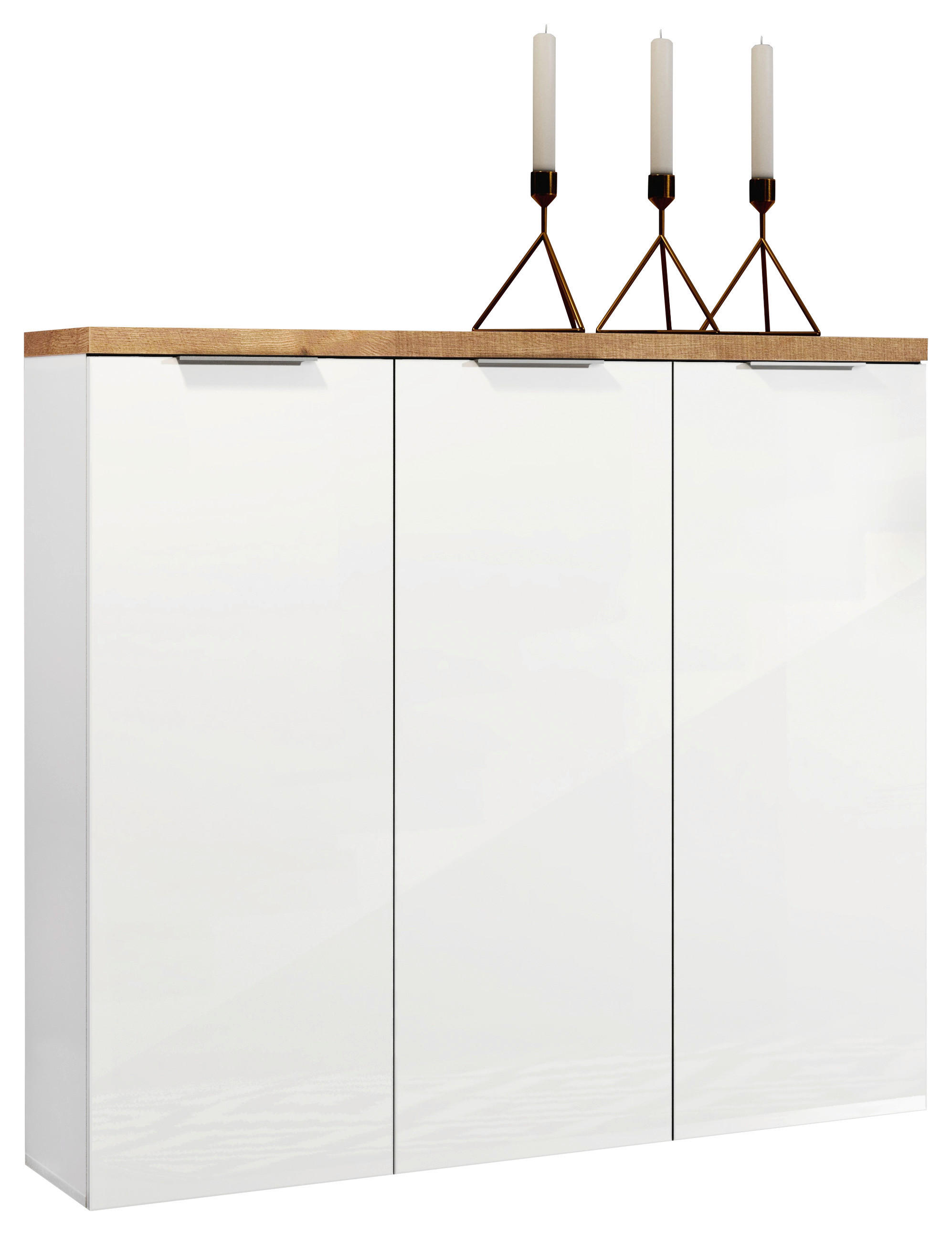 SCHUHSCHRANK Weiß, Eichefarben - Eichefarben/Alufarben, Design, Holzwerkstoff/Kunststoff (120/115/34cm) - Xora