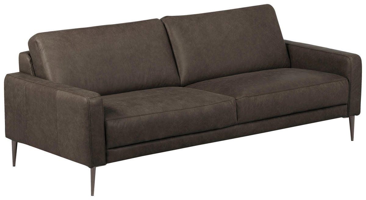 3-SITZER-SOFA SPRING Echtleder Fango  - Fango/Schwarzchrom, Design, Leder/Metall (187/85/92cm) - Livetastic