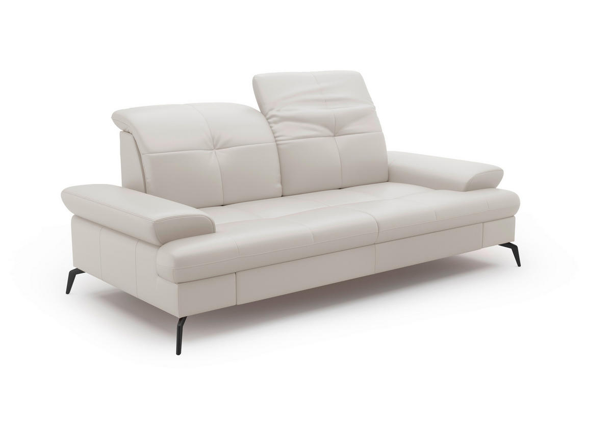 3-SITZER-SOFA in Echtleder Weiss  - Weiss/Schwarz, Konventionell, Leder/Metall (212/90/122cm) - Sit & More