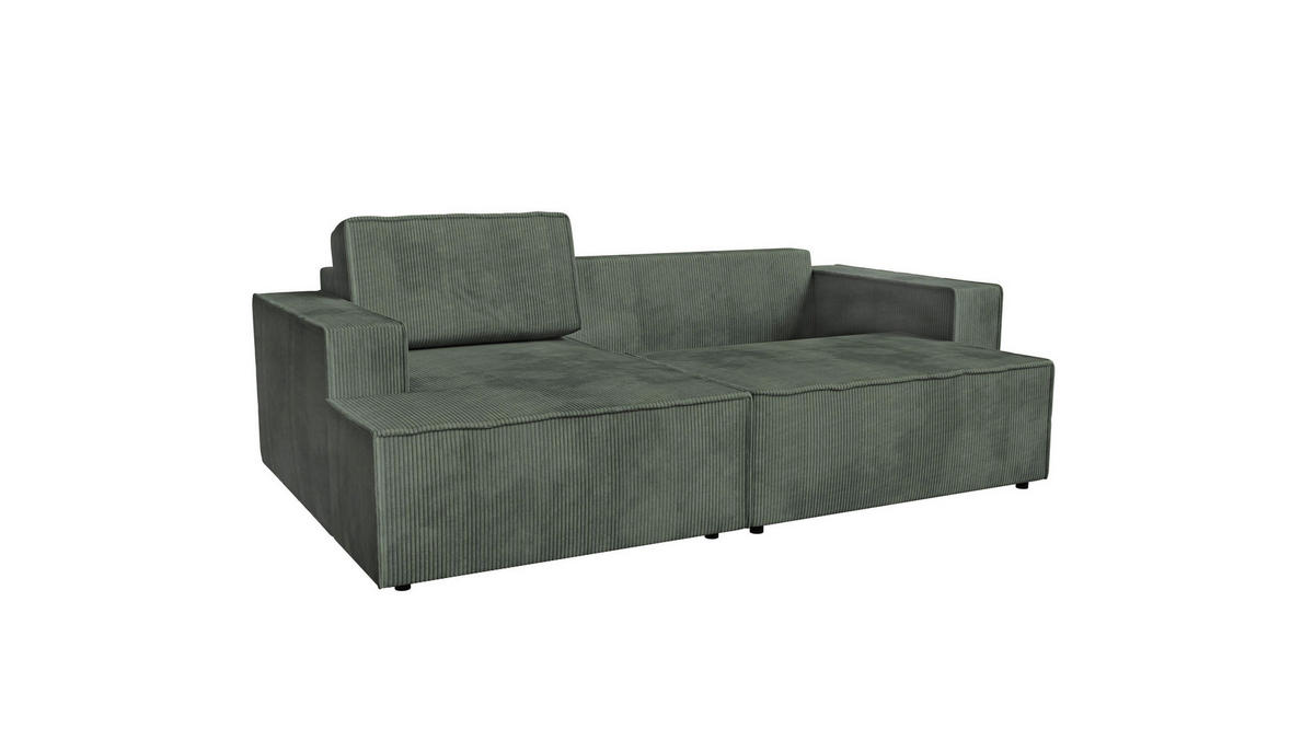 ECKSOFA inkl. Funktionen Dunkelgrün Cord  - Dunkelgrün/Schwarz, MODERN, Kunststoff/Textil (149/245cm) - Stylife