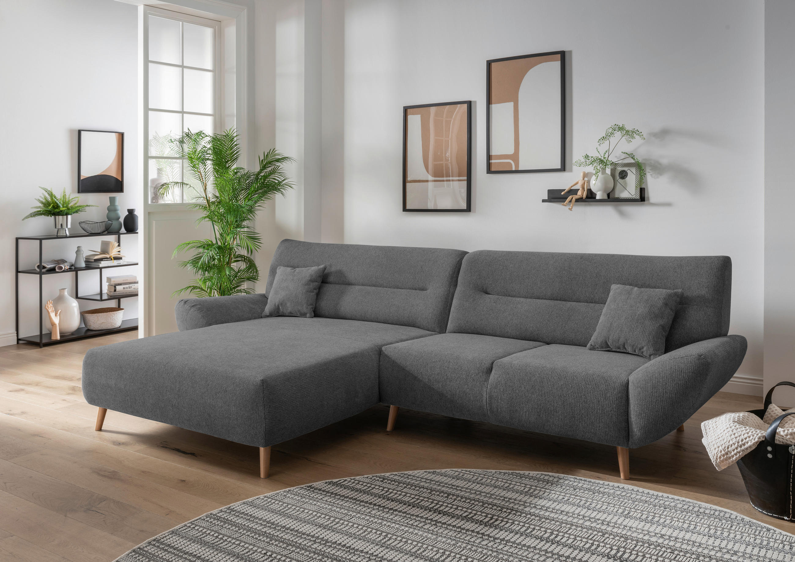 ECKSOFA in Chenille Anthrazit 166/290 cm - Wildeiche/Anthrazit, MODERN, Holz/Textil (166/290cm) - MID.YOU