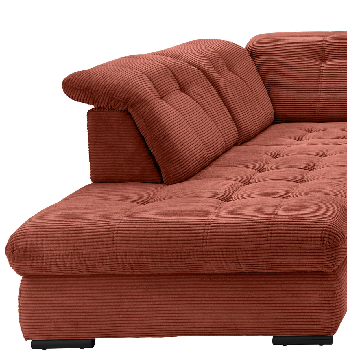 WOHNLANDSCHAFT in Cord Koralle  - Koralle/Schwarz, Modern, Textil/Metall (252/387/184cm) - Livetastic