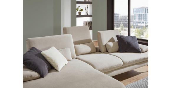 ECKSOFA in Chenille, Mikrofaser Ecru 299/157 cm - Ecru/Schwarz, Design, Textil/Metall (299/157cm) - Dieter Knoll