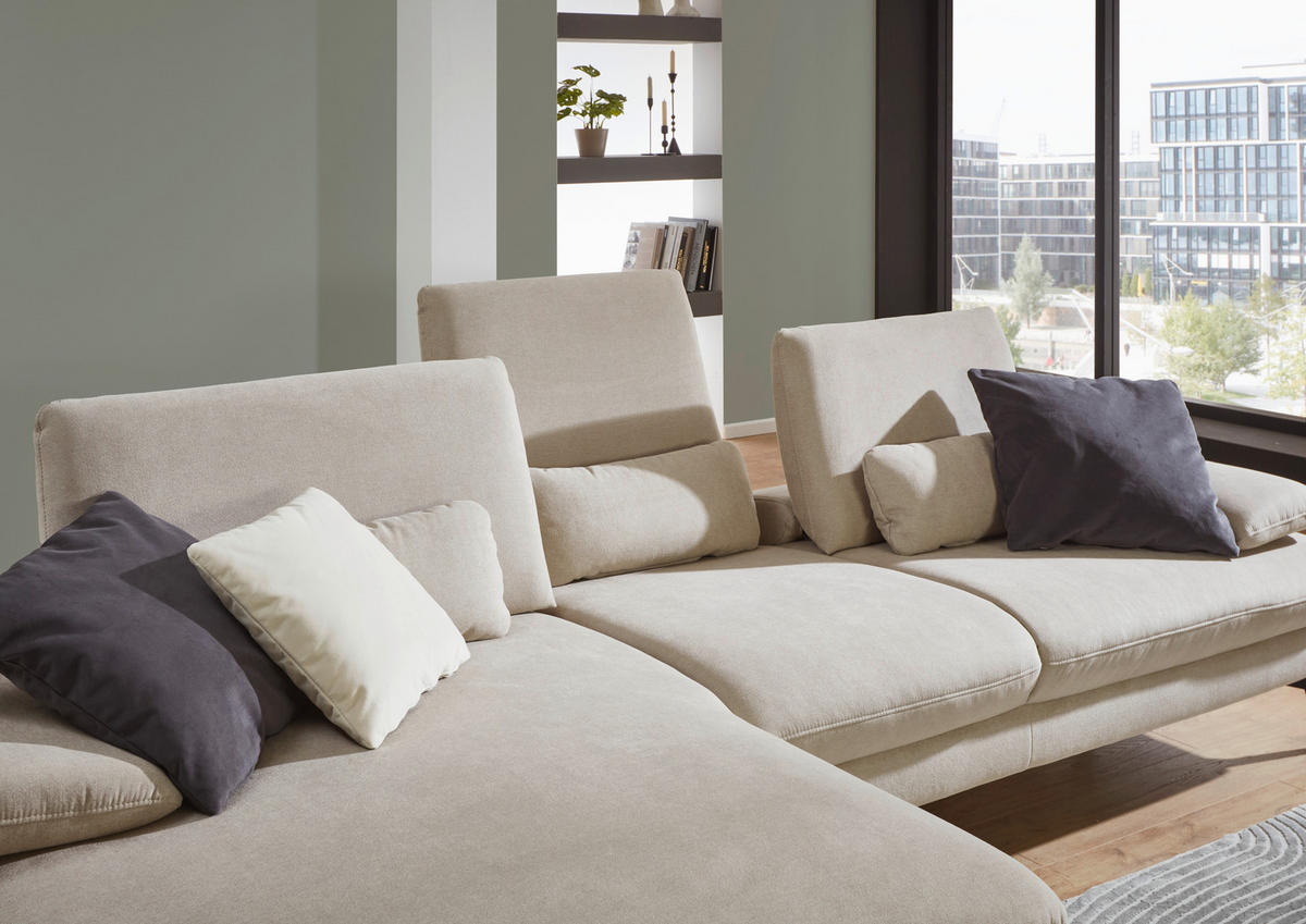 ECKSOFA in Mikrofaser, Chenille Ecru  - Ecru/Schwarz, Design, Textil/Metall (157/299cm) - Dieter Knoll