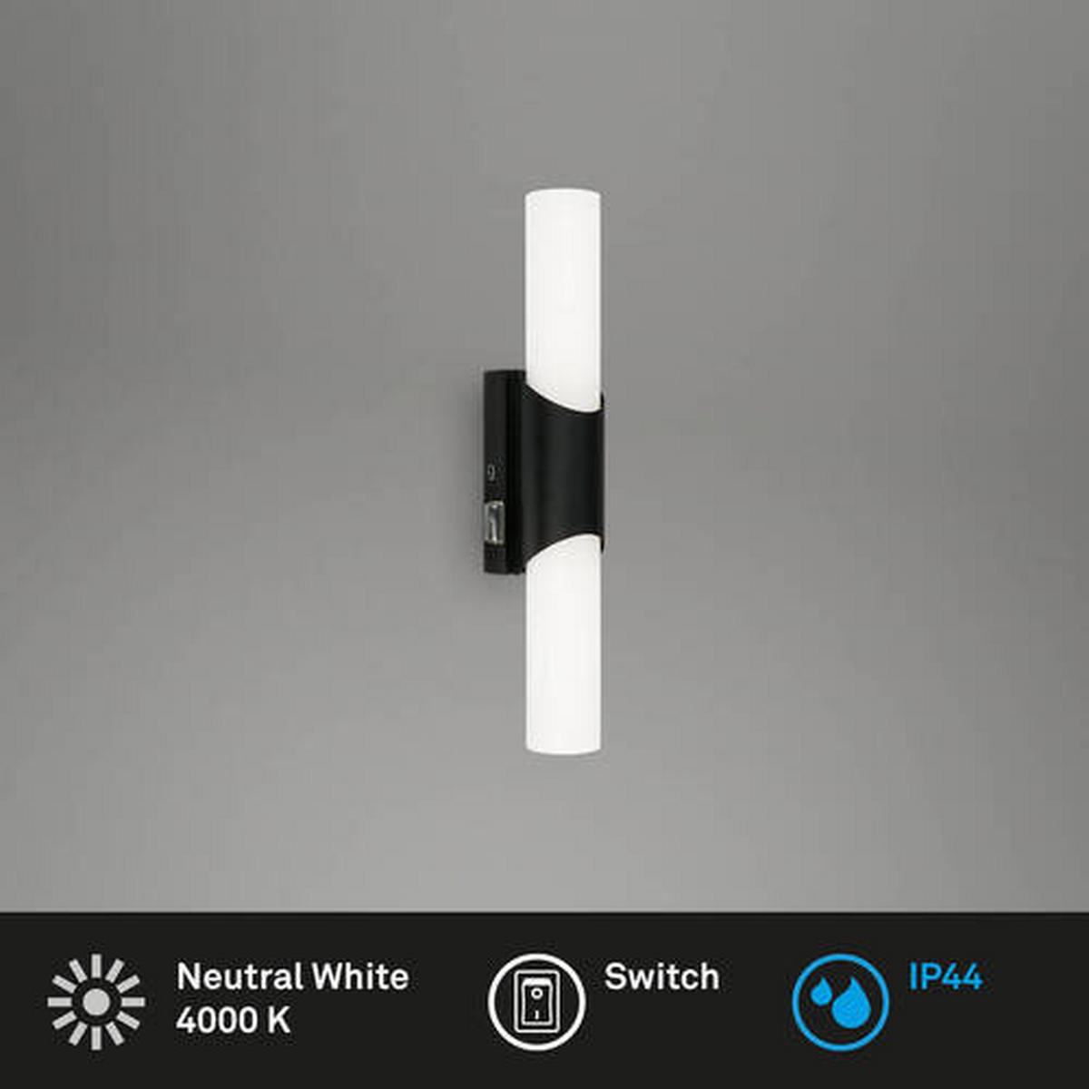 KUPAONSKA SVJETILJKA ZIDNA  - crna, Basics, metal/plastika (32/6,5/6,8cm)