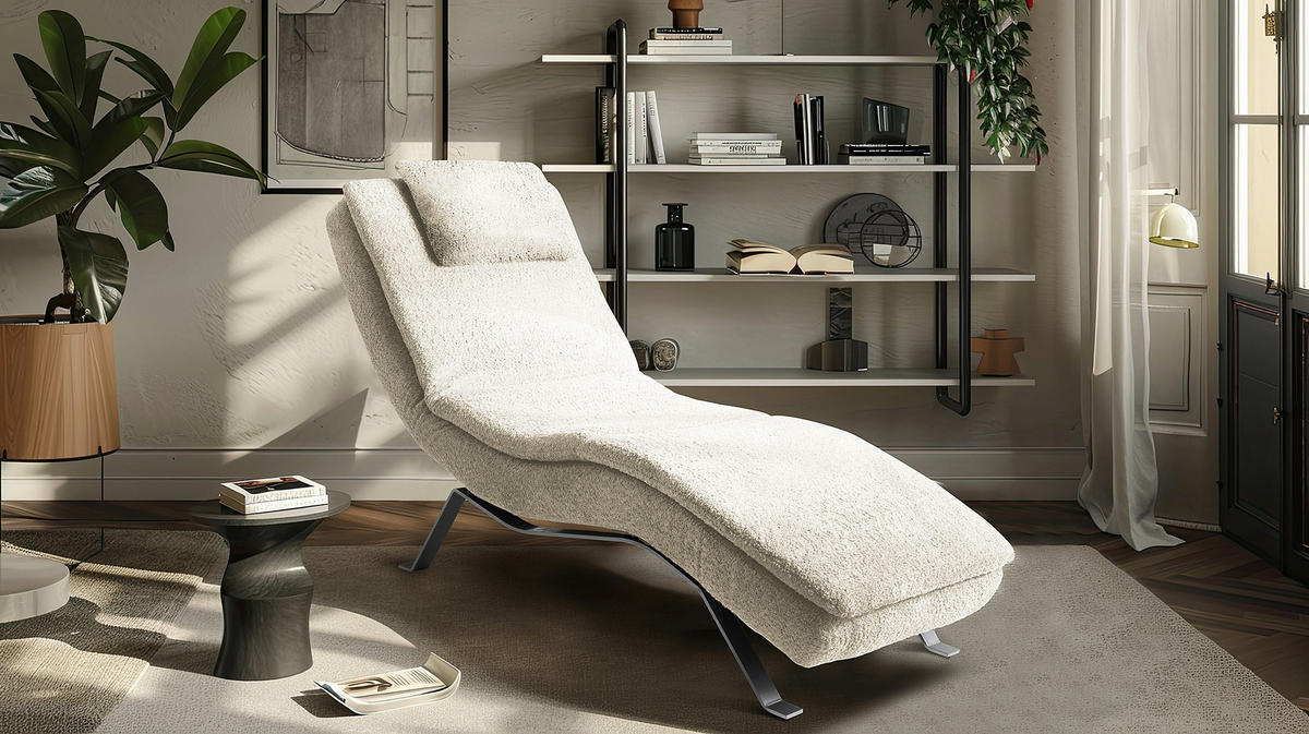 RELAXLIEGE Bouclé Weiß  - Silberfarben/Weiß, Design, Textil/Metall (65/95/171cm) - Celina Home