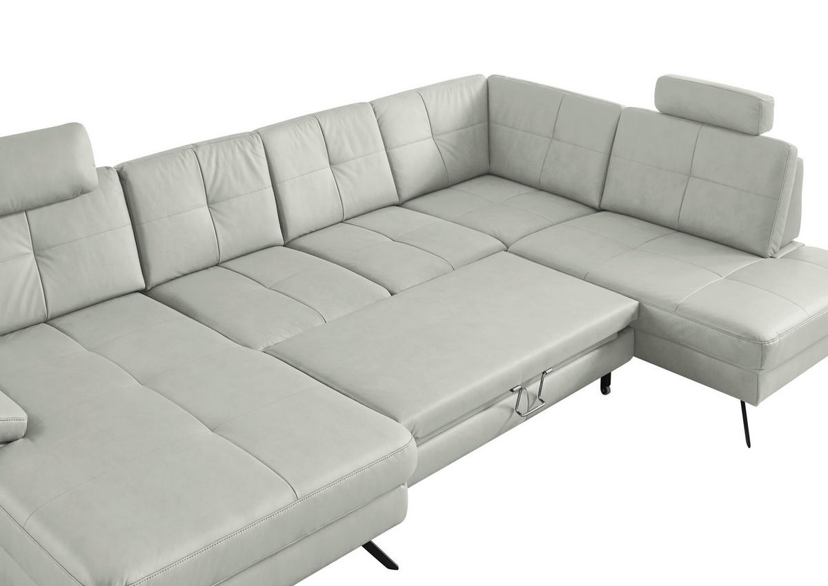 WOHNLANDSCHAFT in Lederlook, Mikrofaser Hellgrau  - Hellgrau/Schwarz, Design, Textil/Metall (179/343/220cm) - Beldomo System