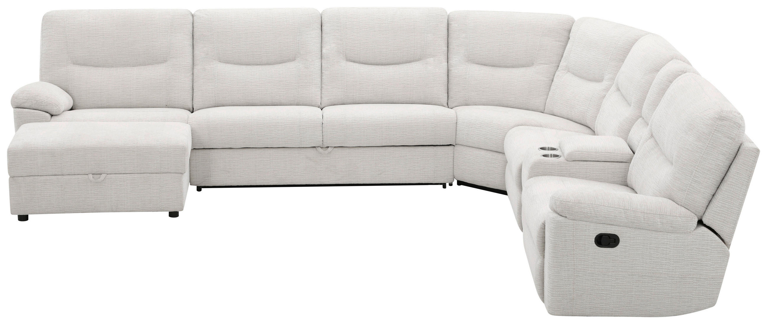 ECKSOFA Weiß Leinenoptik  - Schwarz/Weiß, KONVENTIONELL, Holz/Kunststoff (286/101/338cm) - Livetastic