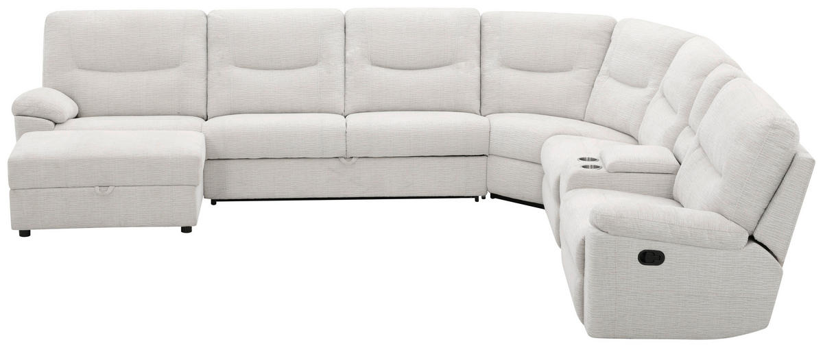 ECKSOFA Weiß Leinenoptik  - Schwarz/Weiß, KONVENTIONELL, Holz/Kunststoff (286/101/338cm) - Livetastic