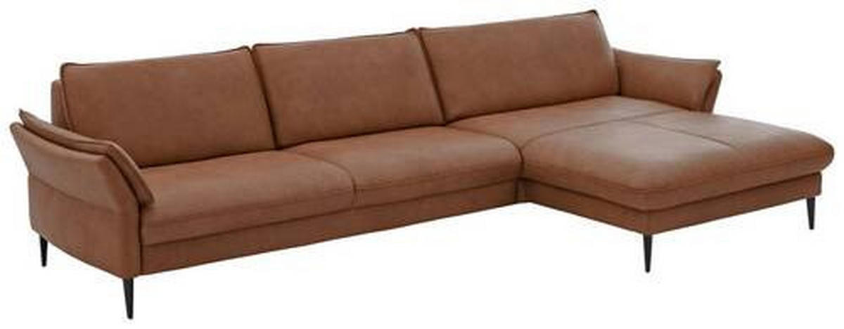 ECKSOFA in Echtleder Braun  - Schwarz/Braun, Design, Leder/Metall (334/172cm) - Valdera