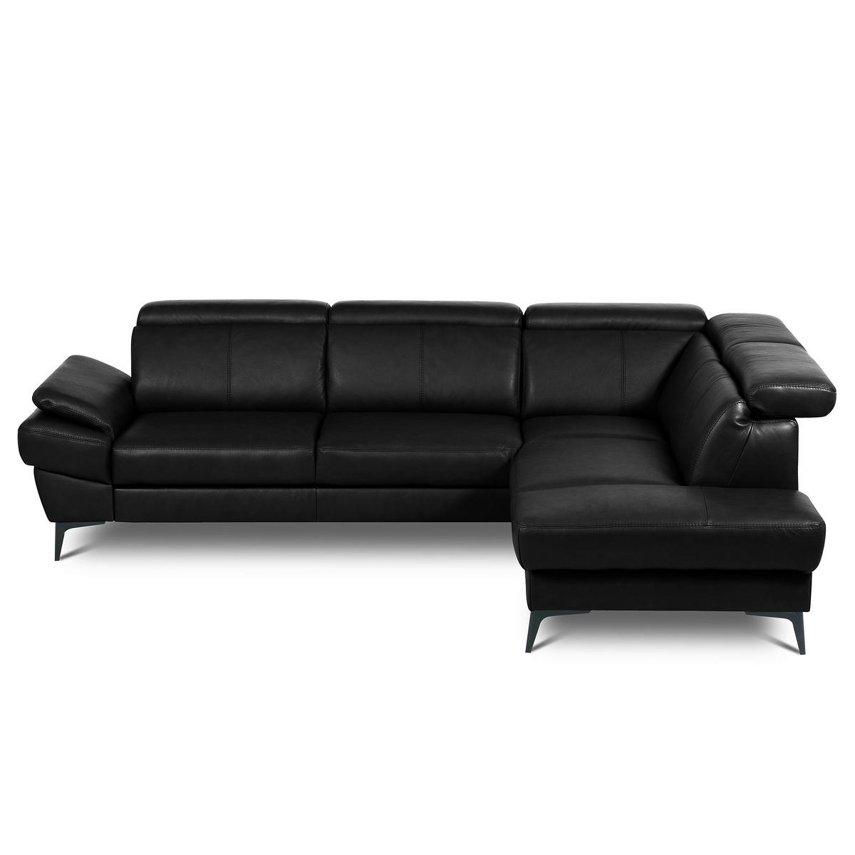 ECKSOFA Schwarz Echtleder Lederlook Bettkasten, Schlaffunktion, Rücken echt, Armteilverstellung, Kopfteilverstellung  - Schwarz, Design, Leder/Textil (264/211cm) - Livetastic