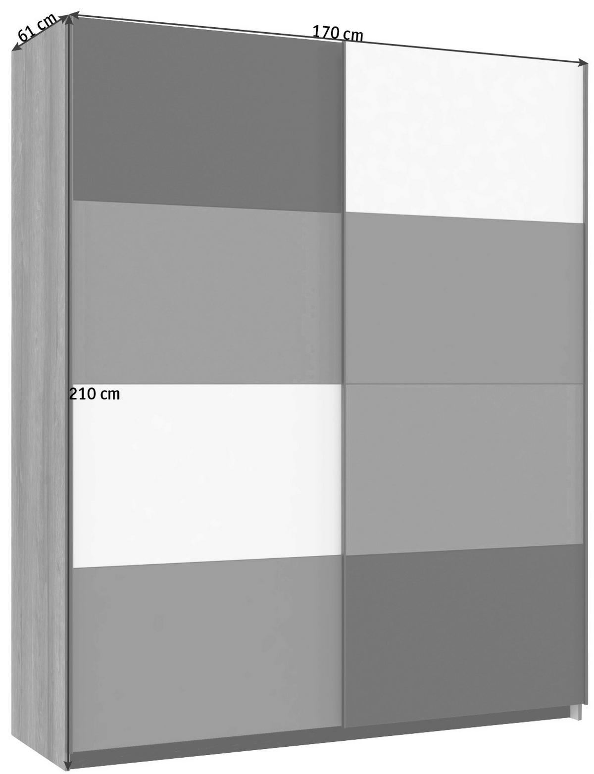 SKŘÍŇ S POSUVNÝMI DVEŘMI, šedá, zelená, černá, bílá, barvy dubu, 170/210/61 cm - šedá/bílá, Design, kov/kompozitní dřevo (170/210/61cm) - Carryhome