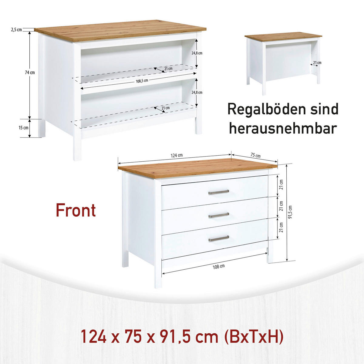 KÜCHENINSEL   in Weiß, Eiche Artisan  - Silberfarben/Weiß, MODERN, Holzwerkstoff/Metall (100/92/60cm) - home24