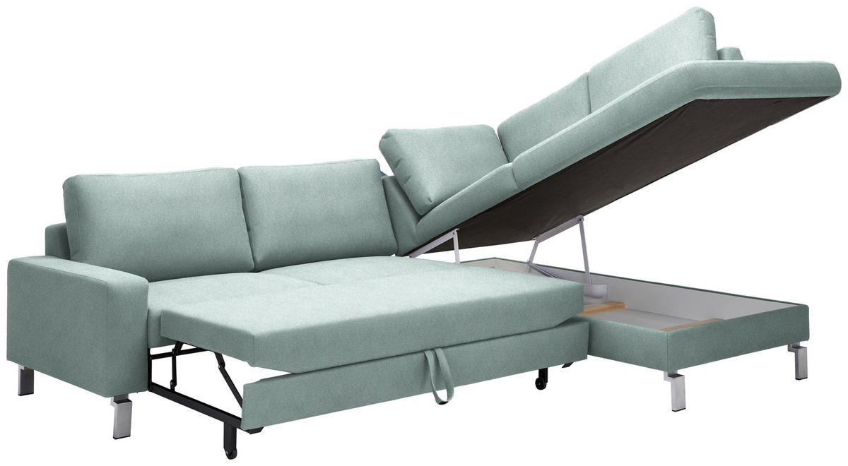 ECKSOFA in Flachgewebe Blaugrau  - Chromfarben/Blaugrau, Design, Textil/Metall (276/200cm) - Hom`in