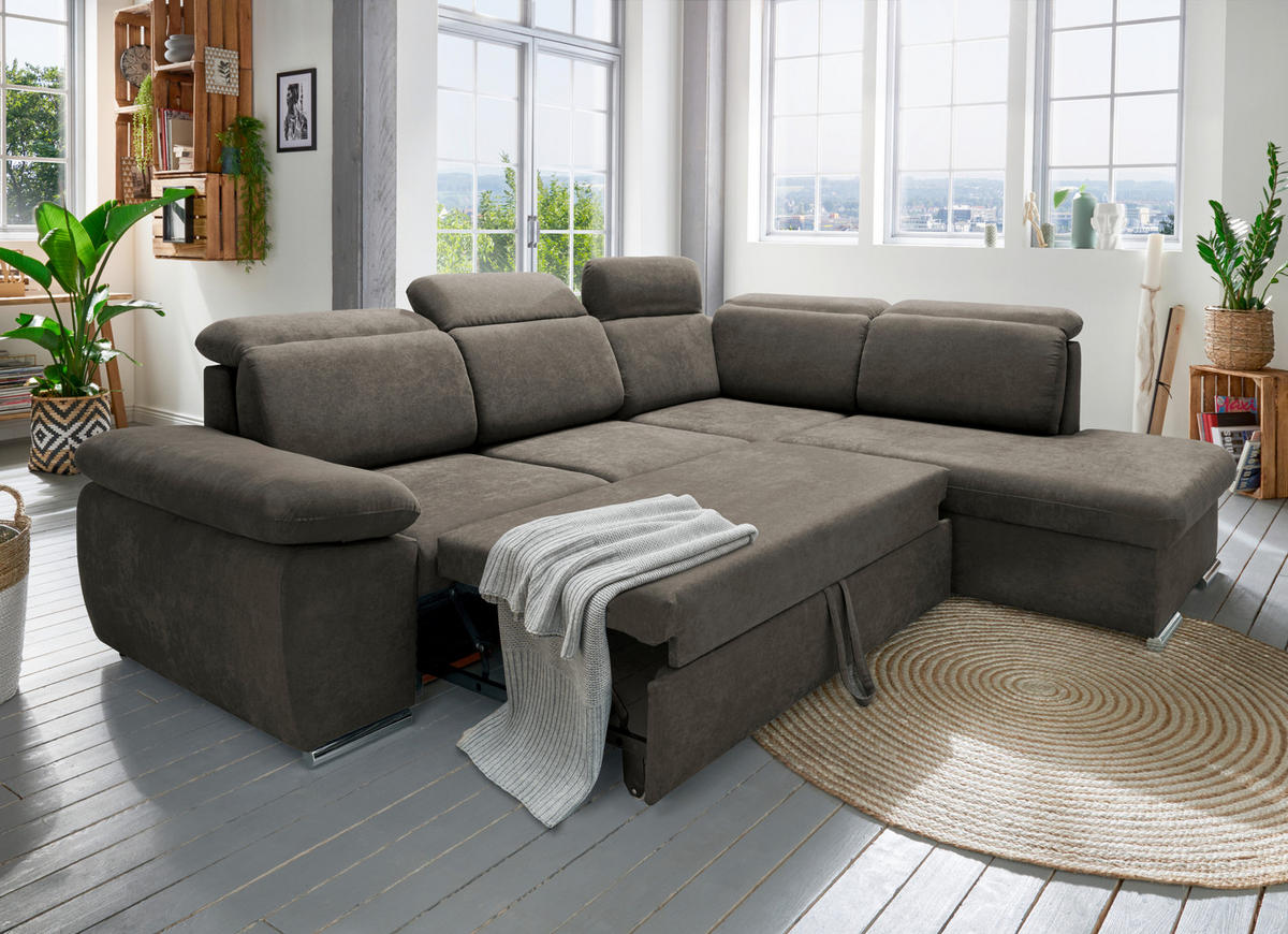 ECKSOFA Mikrofaser Dunkelbraun  - Chromfarben/Dunkelbraun, Design, Textil/Metall (283/228cm) - Livetastic