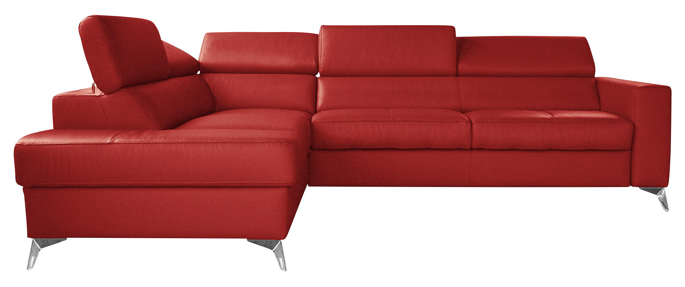 ECKSOFA MONDO Rot Echtleder Lederlook - Chromfarben/Rot, Design, Leder/Textil (208/286cm) - Livetastic