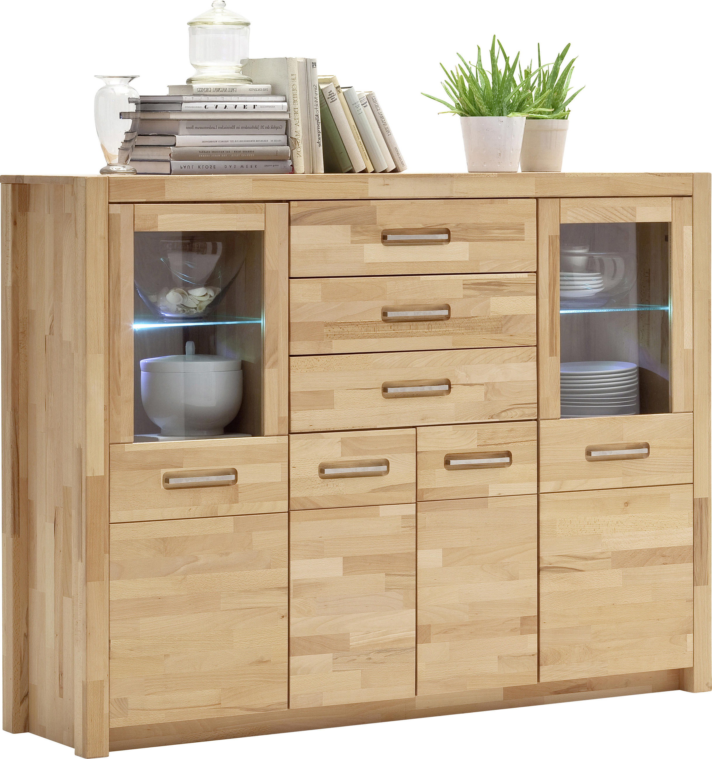 HIGHBOARD  in 163/122/40 cm  - Buchefarben/Alufarben, Design, Glas/Holz (163/122/40cm) - MID.YOU