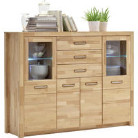 HIGHBOARD  in 163/122/40 cm  - Buchefarben/Alufarben, Design, Glas/Holz (163/122/40cm) - MID.YOU
