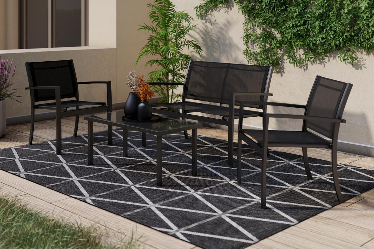 GARTENSET 4-teilig Webstoff Eisen 4-teilig  - Schwarz/Grau, Basics, Glas/Textil - Ambia Garden